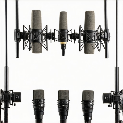 Multi-microphone Array in Studio Professional audio recording setup with multiple microphones capturing sound in a studio environment.