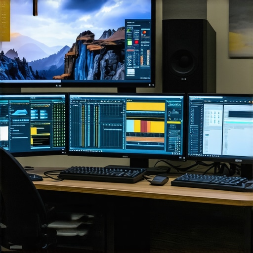 Professional video editing workstation showcasing stabilization tools and software