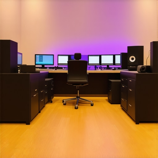 Optimized Editing Environment Modern editing room with acoustic treatment and ergonomic setup