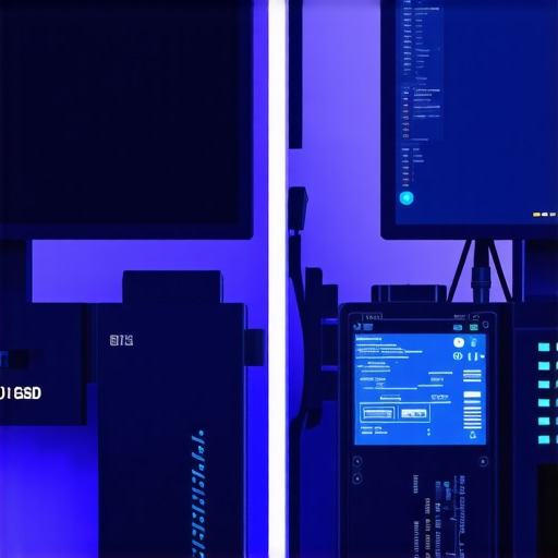 External SSD connected to a workstation with performance boosts visualized
