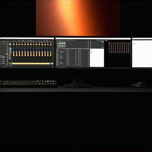 Optimized Multi-Monitor Editing Setup A professional editing workspace featuring multiple calibrated monitors, fast storage devices, and AI-powered tools.