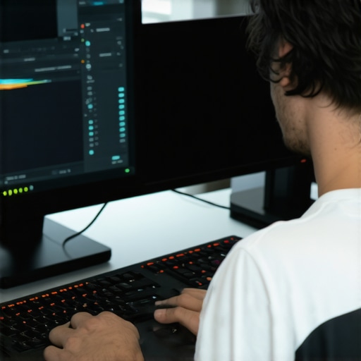 Optimized Proxy Workflow Setup for 8K Editing Video editor using external SSD and calibrated monitor for proxy-based 8K video editing.