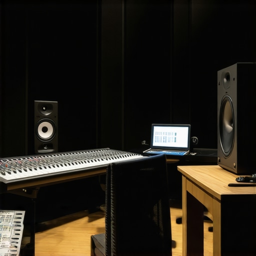 Optimized Studio Acoustics Environment A professional studio with acoustic treatment and high-end monitors for critical listening