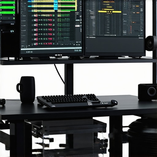 Portable Editing Workspace in Action Portable editing setup with monitors and ergonomic accessories in a mobile workspace
