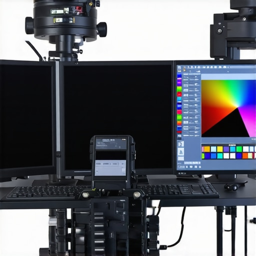 Precision Color Calibration in Media Production A technician calibrating color profiles using specialized equipment for accurate media output.