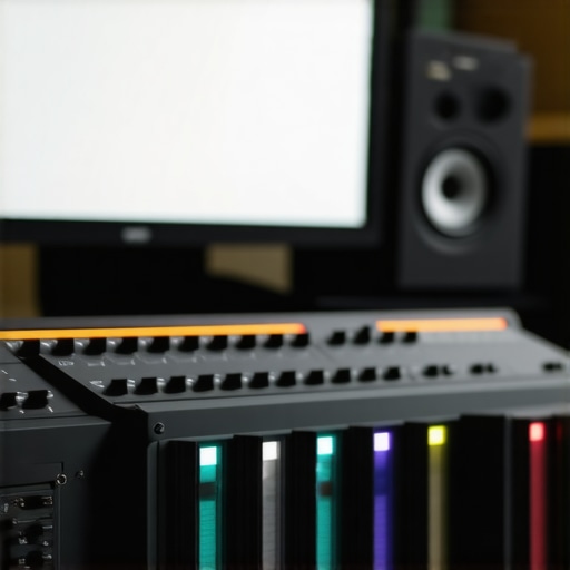 Precision Editing Workspace A high-end video editing station with color grading equipment in a modern studio.