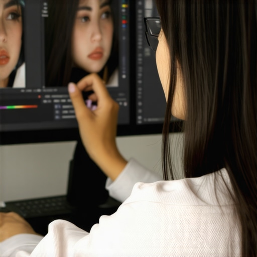 A digital artist fine-tuning color curves for skin tones on a high-res photo using professional editing software.