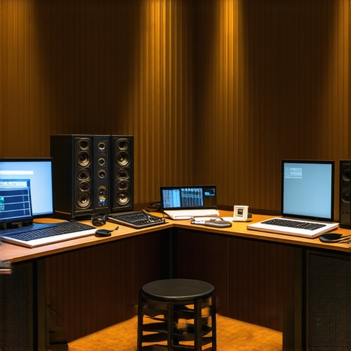 Precision-studio-acoustics A modern audio editing studio featuring sophisticated acoustic panels and measurement tools