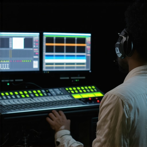 Professional Audio Engineer at Work Audio engineer operating control surface in a studio environment.