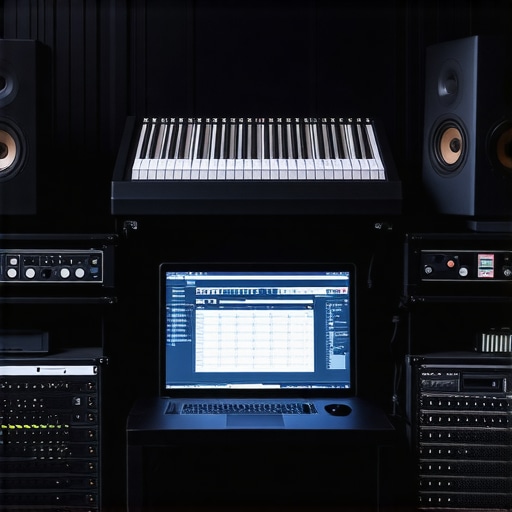 Professional Editing Setup High-end monitors and audio equipment for precise editing