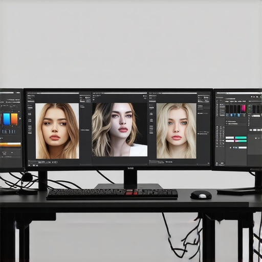 A professional photo editing workspace showing high-resolution screens, masking, and AI-assisted tools.