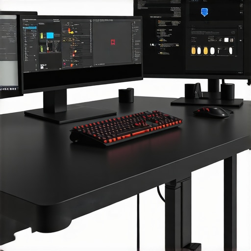 Smart, Adaptive Editing Workspace An advanced ergonomic editing setup featuring a height-adjustable desk, biometric sensors, and AI-driven customization tools.