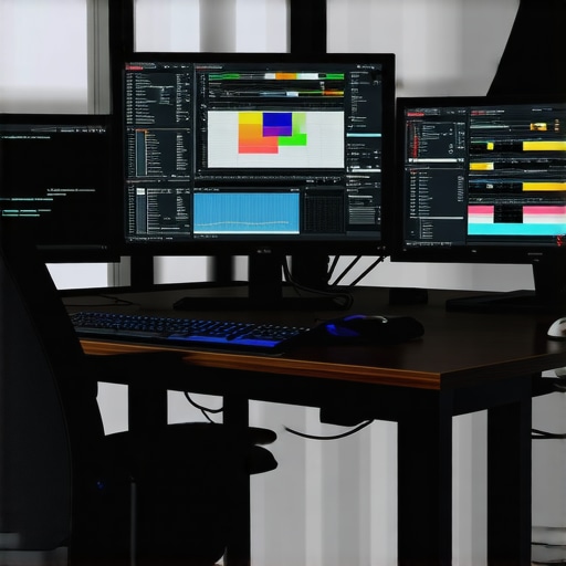 State-of-the-art Media Editing Setup Modern media editing workstation equipped with professional hardware peripherals and high-resolution monitors