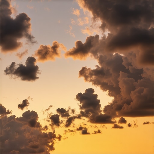 Sunset Clouds with Detail Cinematic sunset scene with detailed, textured clouds against vibrant sky