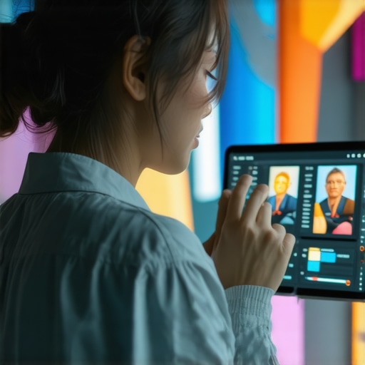 AI-Enhanced Creative Workspace Artist using holographic and AI tools for photo editing in a futuristic studio.
