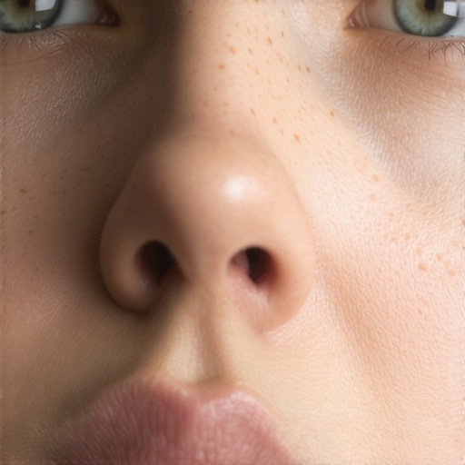 AI-powered skin analysis interface A detailed facial skin analysis performed by AI software, illustrating micro-texture recognition