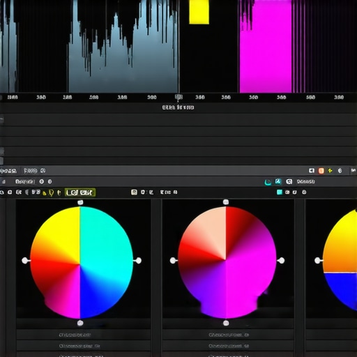 Advanced Color Grading Interface Screenshot of professional color grading software with curves and color wheels