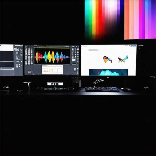 Advanced Color Grading Studio Setup Modern color grading workstation with calibrated monitors and editing tools