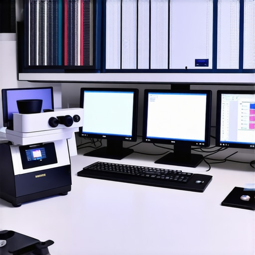 Advanced Color Profiling Environment A professional editing studio featuring color calibration tools and displays for precise media color management