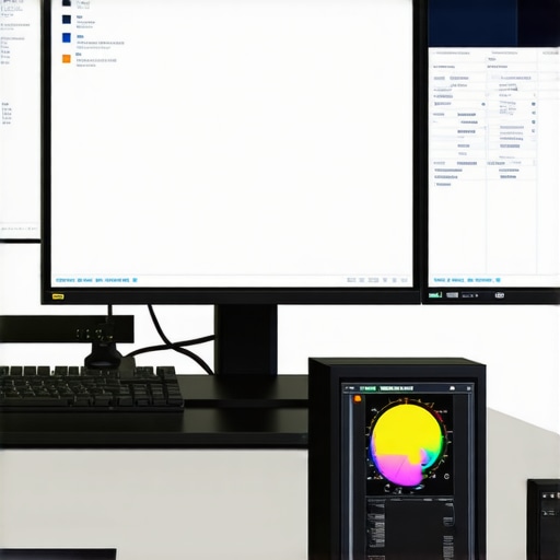 Advanced Display Calibration Environment Professional monitor calibration setup with spectrophotometer and ambient lighting control