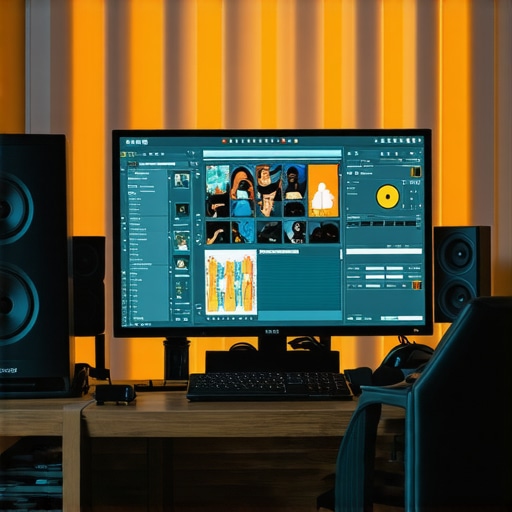 Advanced Editing Setup for Seamless Transitions High-tech video editing workspace with color calibration tools and motion tracking interfaces.