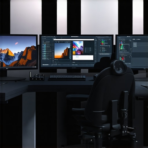 Modern professional editing setup with high-end hardware and AI integration