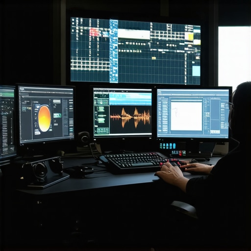 Editor using high-end hardware and software for post-production.