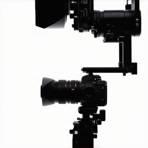 Advanced Hardware Setup for Flicker-Free Filming Camera rig with spectral LEDs and monitoring devices ensuring flicker prevention during shooting.