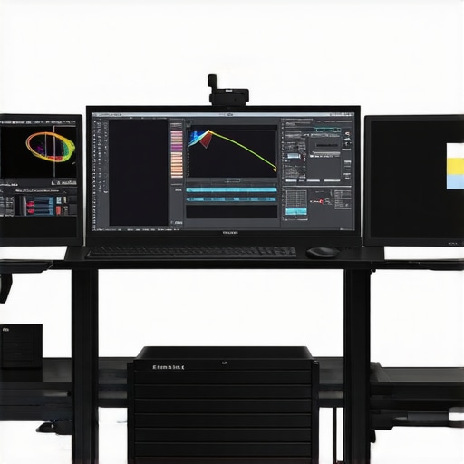 Professional digital editing workspace with high-end hardware for skin retouching