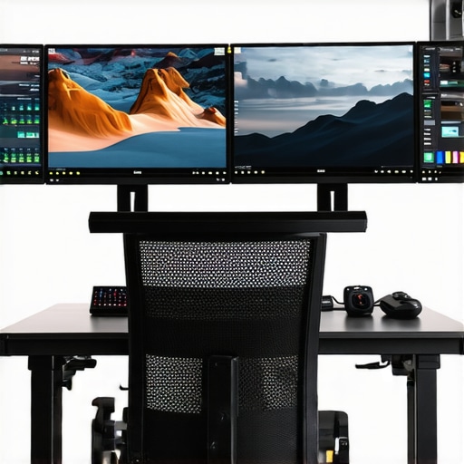 Color Grading Workspace with Monitors Professional video editing setup showcasing advanced color grading on multiple screens.