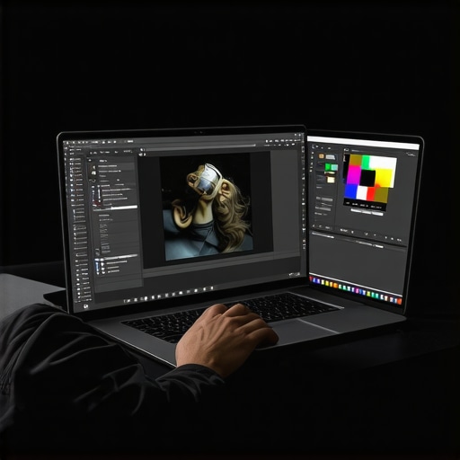 Color calibration setup for professional photo editing Photographer calibrating monitor for precise photo editing with external tools