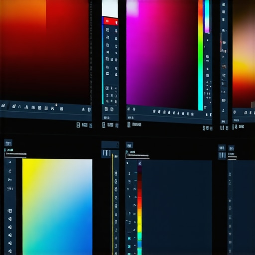 Close-up of colorimeter and calibration software on monitors