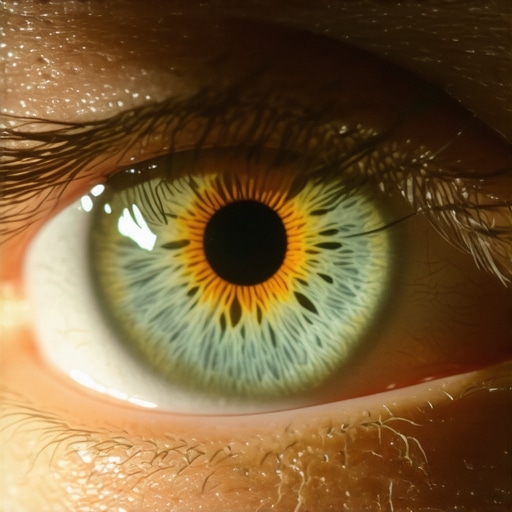 Detailed iris and catchlight Macro shot of an eye showcasing iris textures and reflections