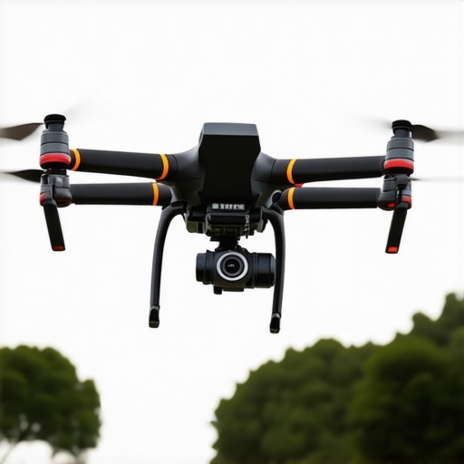 Drone with stabilization technology A drone equipped with stabilization gear capturing smooth aerial footage