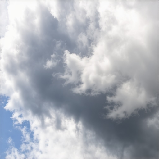 Vast sky filled with illuminated and shadowed clouds showcasing contrast.