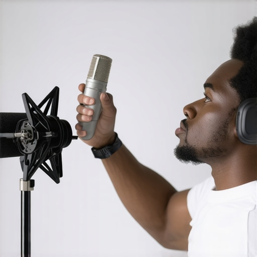 Audio engineer optimizing microphone setup in a studio with noise control technology.
