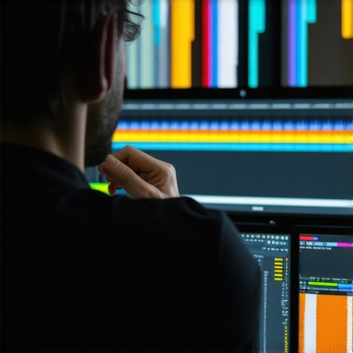 Expert Adjusting Noise Reduction Settings Photo of an editor fine-tuning noise reduction parameters on a sophisticated video editing program.