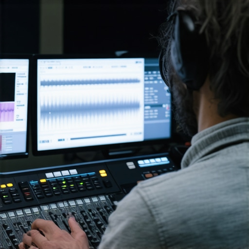 Audio engineer fine-tuning spectral noise suppression in editing software.