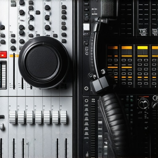 Expert Audio Mixing Setup Professional audio engineering equipment and digital workstation for spatial sound design.