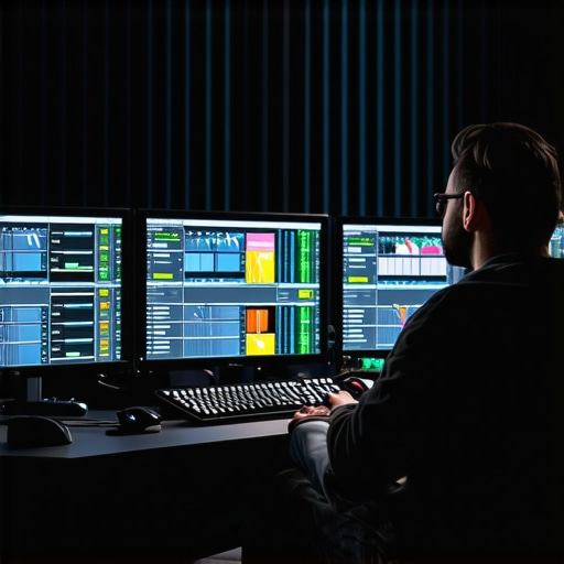 Expert Colorist at Work in Studio Colorist using calibration tools and monitors for precise video grading.