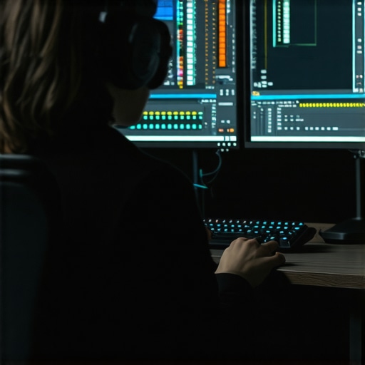 Expert Video Editing with AI Integration A professional video editor working on dual monitors with advanced editing tools and customized shortcuts.
