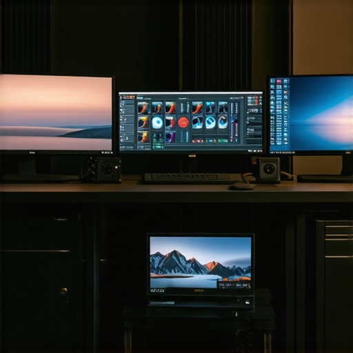 Video editor working with scopes, monitors, and advanced calibration tools in a professional editing suite.