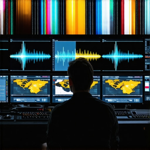 Video editor calibrating colors across camera feeds using advanced software tools.