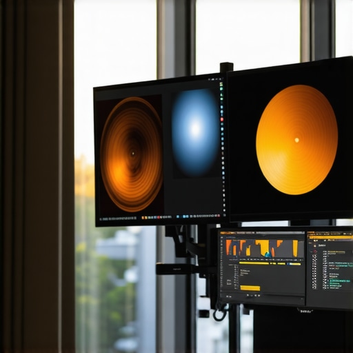 Expert color grading workspace Colorist working on sophisticated hardware and software for cinematic color correction