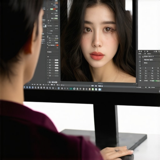 Expert editor with AI masking technology Photographer working on digital image with advanced AI masking software