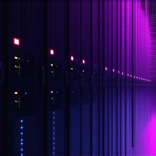 A visually appealing image showing advanced server storage with data flow simulation