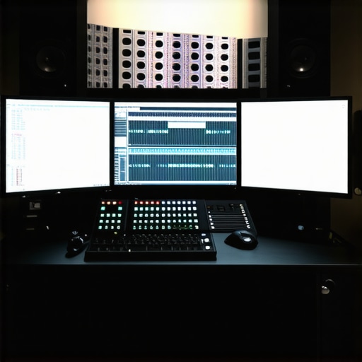 Futuristic Editing Environment A workspace featuring customizable control panels, high-resolution monitors, and ergonomic hardware for content creators