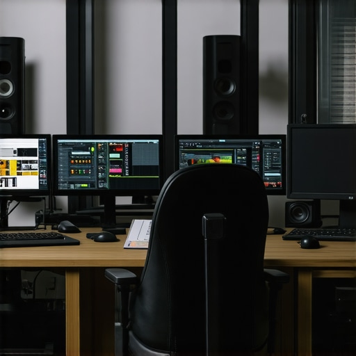 Futuristic Editing Setup with Modular Hardware Cutting-edge video editing workspace featuring modular hardware and AI tools