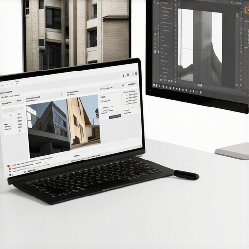 High-End Architectural Editing Workspace An architect's editing station with advanced software tools for perspective correction