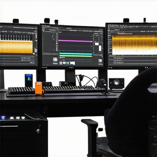 High-End Editing Setup with Calibration Tools Editing workspace featuring calibration panels and ergonomic devices